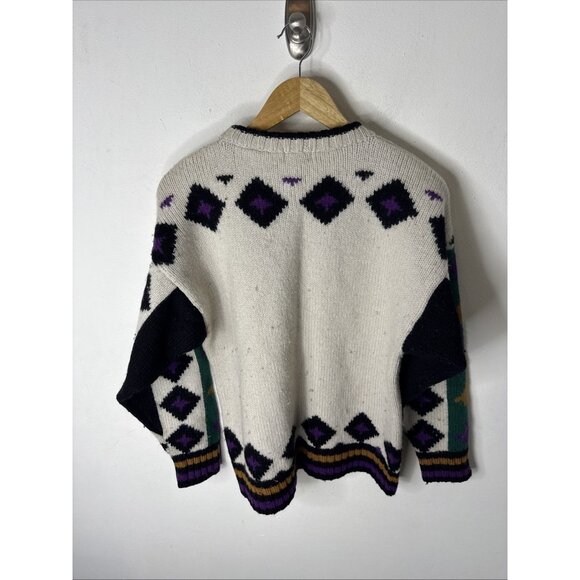 Vintage FILA Women’s Wool Sweater L Made in Hong Kong 80s 90s Geometric Knit Ski - Picture 6 of 7